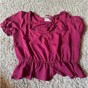 Maroon blouse puff sleeve peasant top